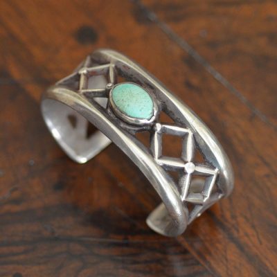 Navajo Cast Cuff With Green Stone