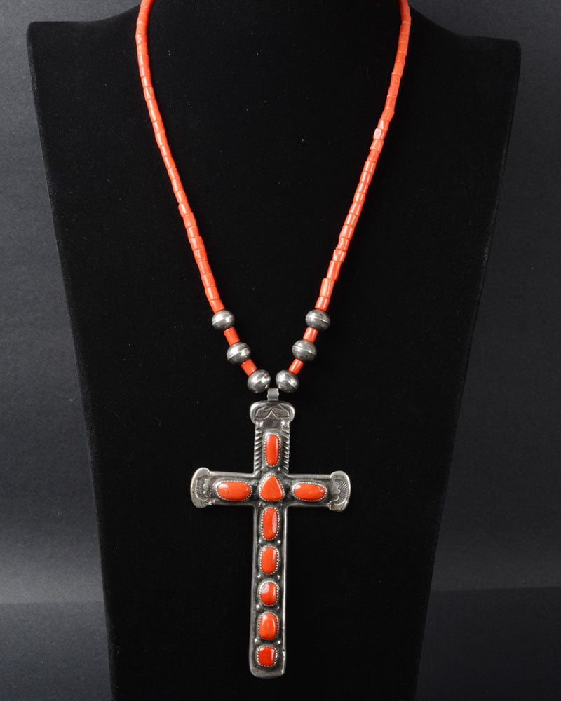 Horace Iule Coral Cross necklace