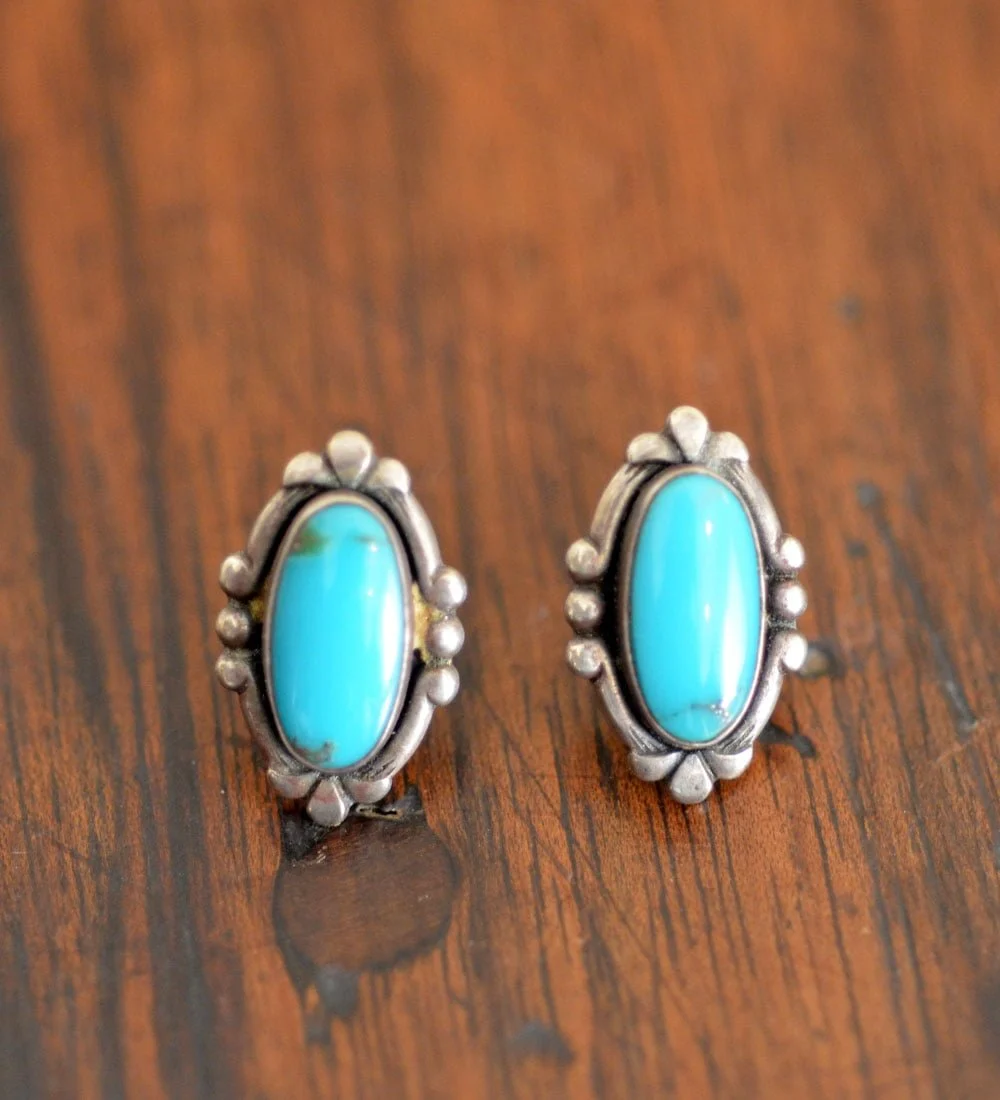 Oval Sleeping Beauty Turquoise Earrings
