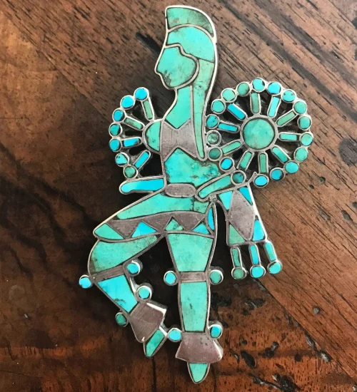 Zuni inlaid feather dancer
