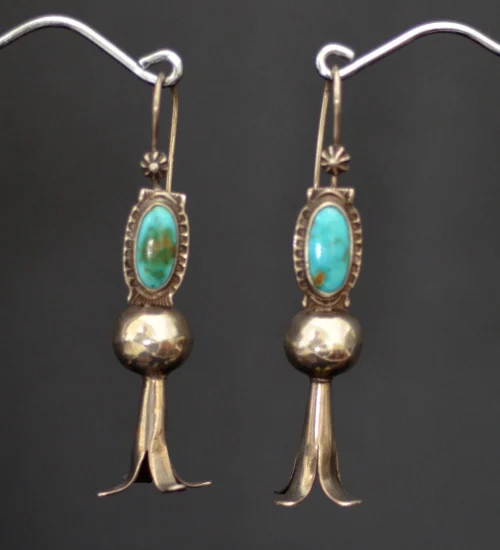 Blue Gem Squash Blossom Earrings