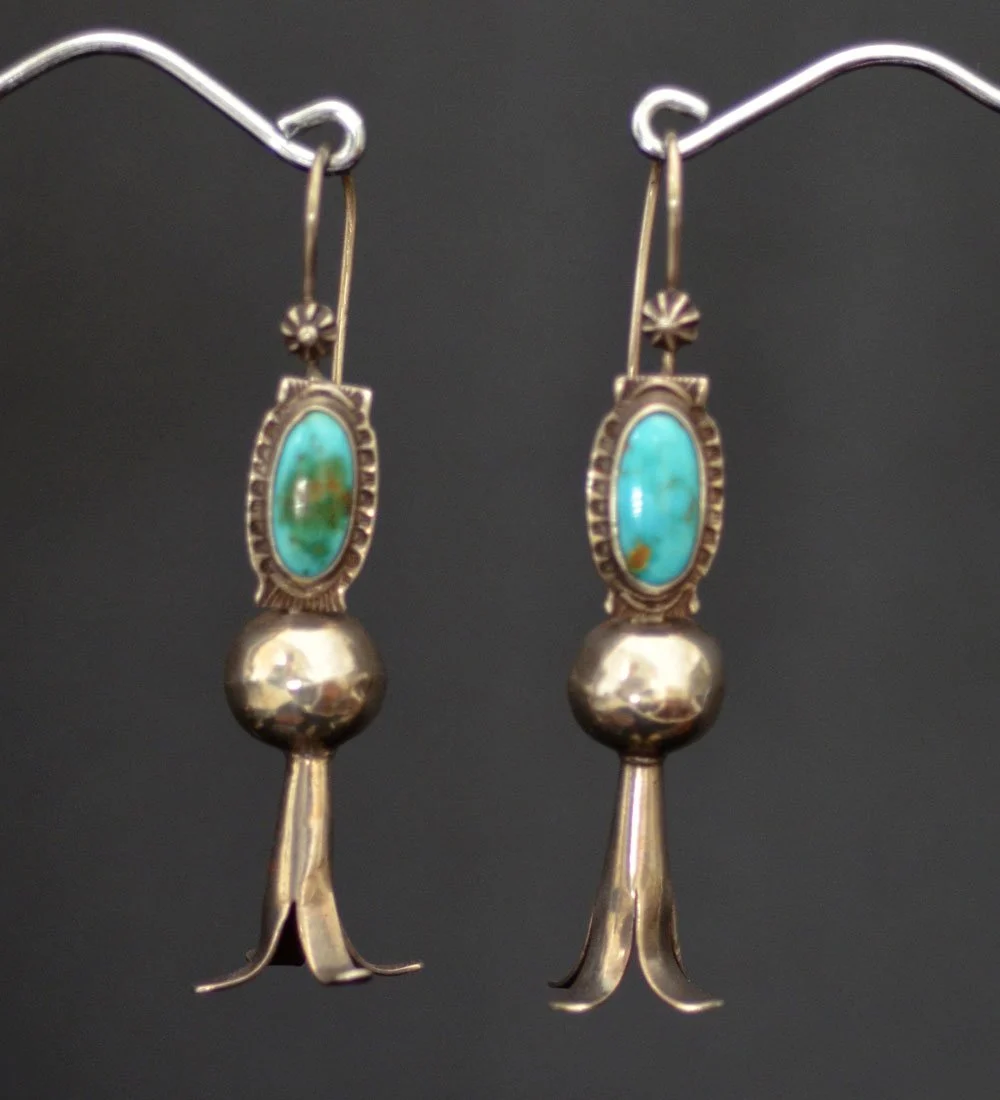 Blue Gem Squash Blossom Earrings