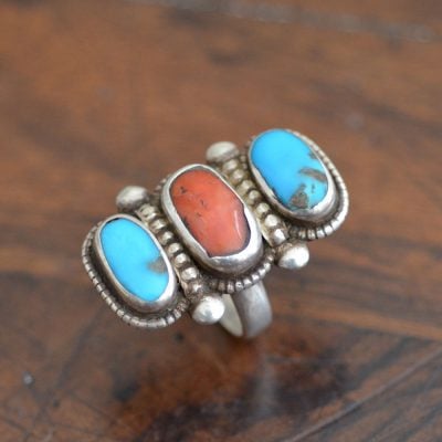 Navajo Turquoise & Coral Ring