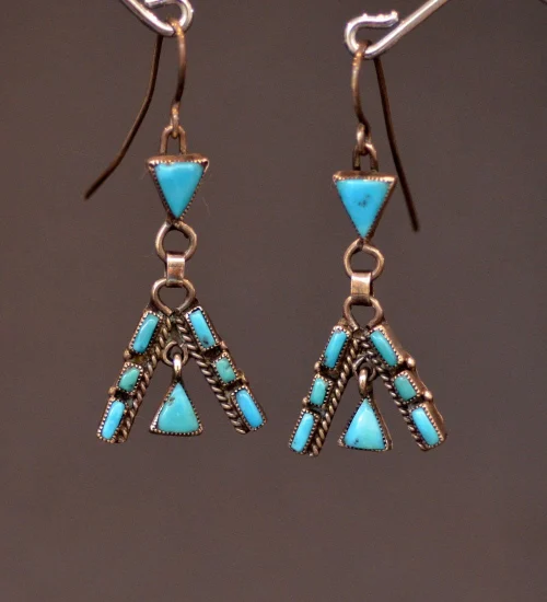 Blue Gem Turquoise Teepee Earrings