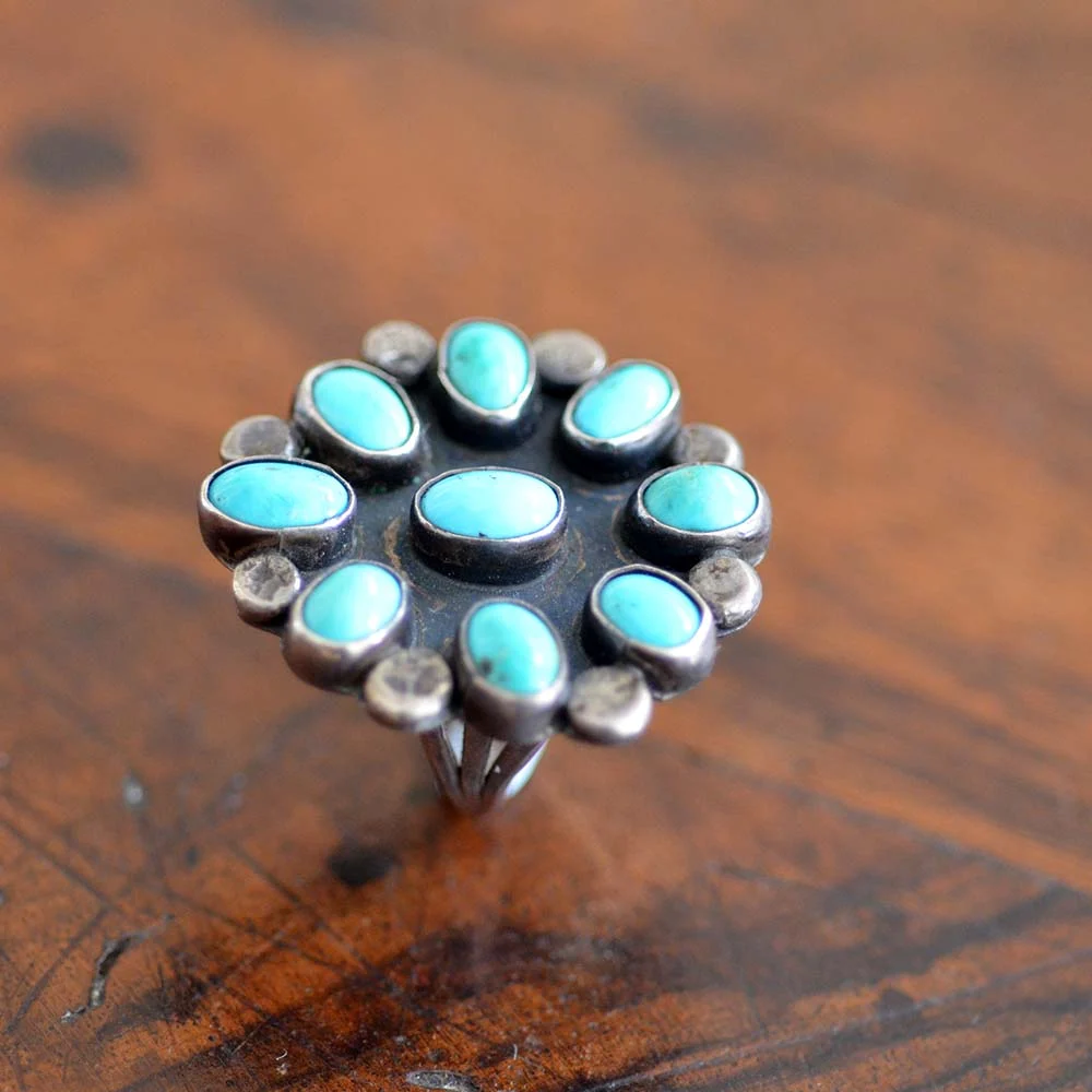 Pale Blue Turquoise Cluster Ring