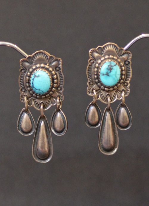 Navajo Silver Earrings With Turquoise