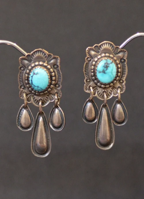 Navajo Silver Earrings With Turquoise