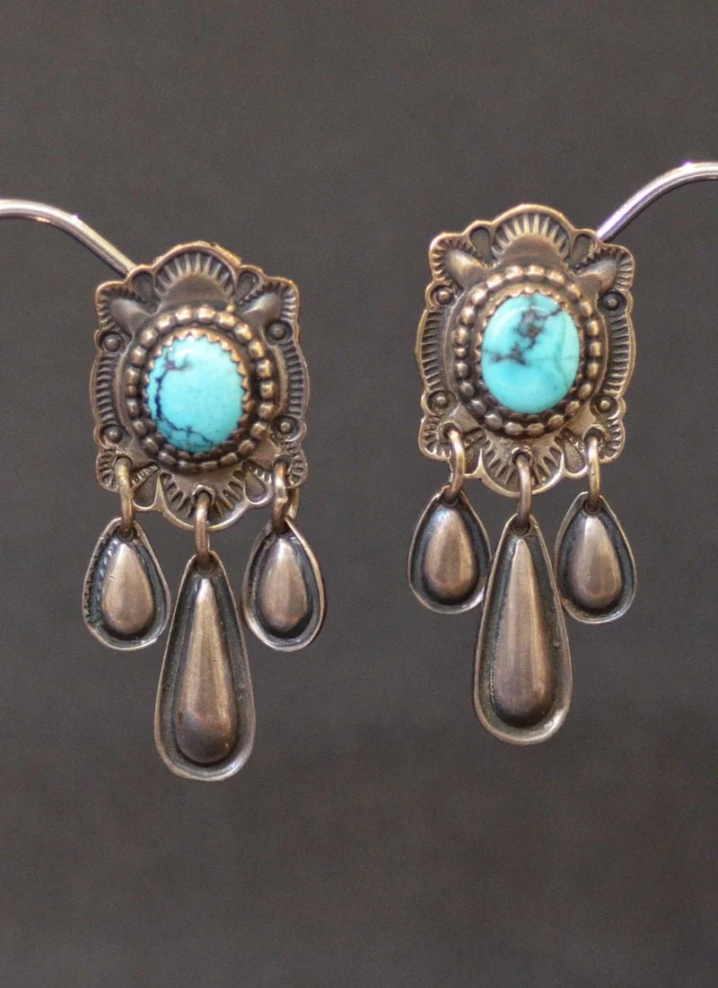 Navajo Silver Earrings With Turquoise