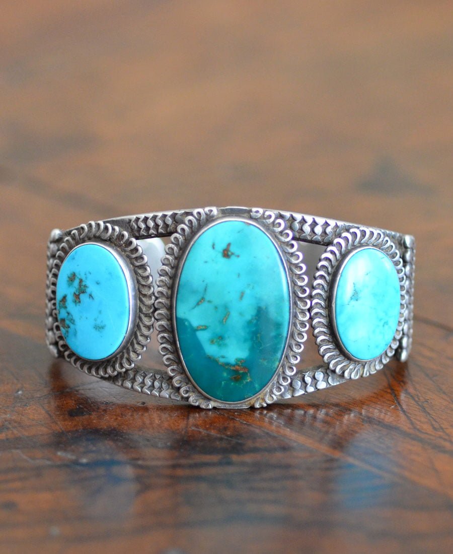 Turquoise Navajo Cuff With 3 Stones