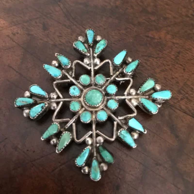 Zuni Turquoise Snow Flake Pin