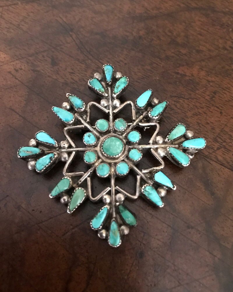 Zuni Turquoise Snow Flake Pin