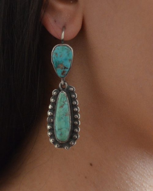 Navajo Long Green Turquoise Drop Earrings