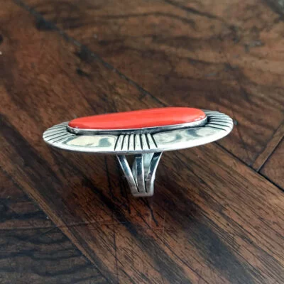 Navajo Coral Ring by Mary Marie Yazzie