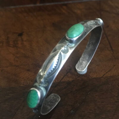 Hand Stamped Navajo Bracelet With Three Stones