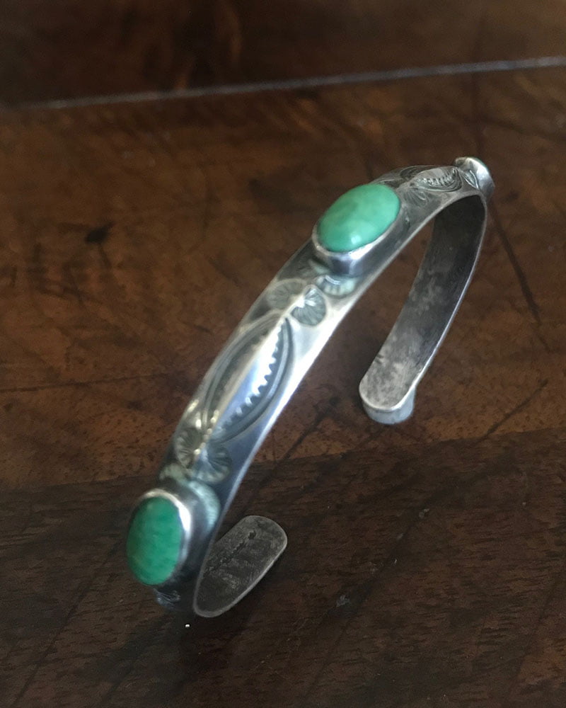 Hand Stamped Navajo Bracelet With Three Stones