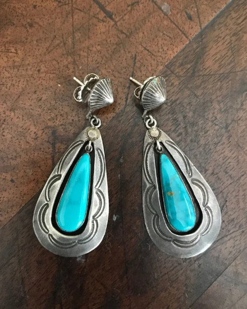Navajo Silver Earrings with Lone Mountain Turquoise