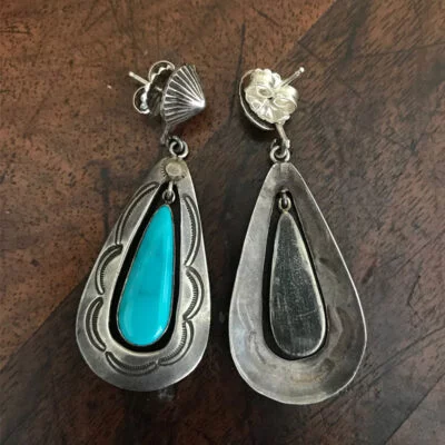 Navajo Silver Earrings with Lone Mountain Turquoise