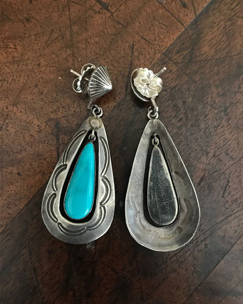 Navajo Silver Earrings with Lone Mountain Turquoise