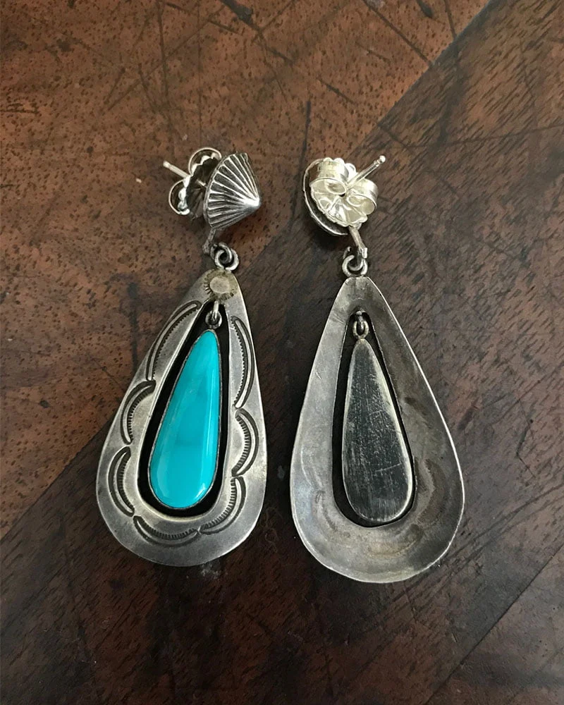 Navajo Silver Earrings with Lone Mountain Turquoise