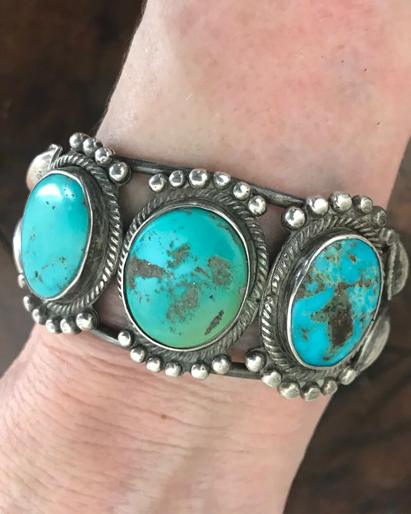 Navajo Three Stoned Turquoise Bracelet c.1930's