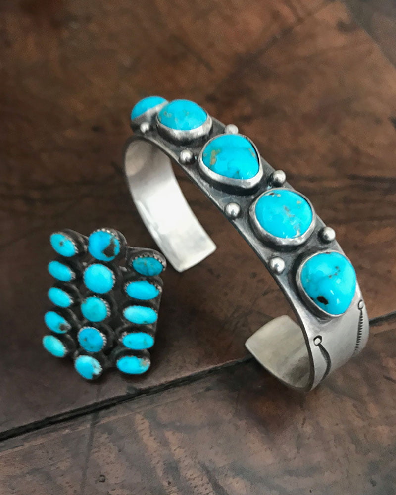 Navajo Turquoise Row Bracelet With 5 Stones