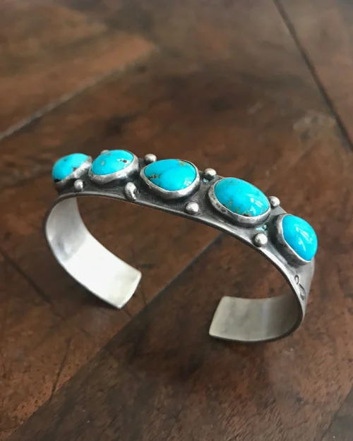 Navajo Turquoise Row Bracelet With 5 Stones