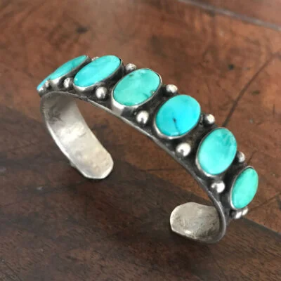 Navajo Row Bracelet with Seven Turquoise Stones