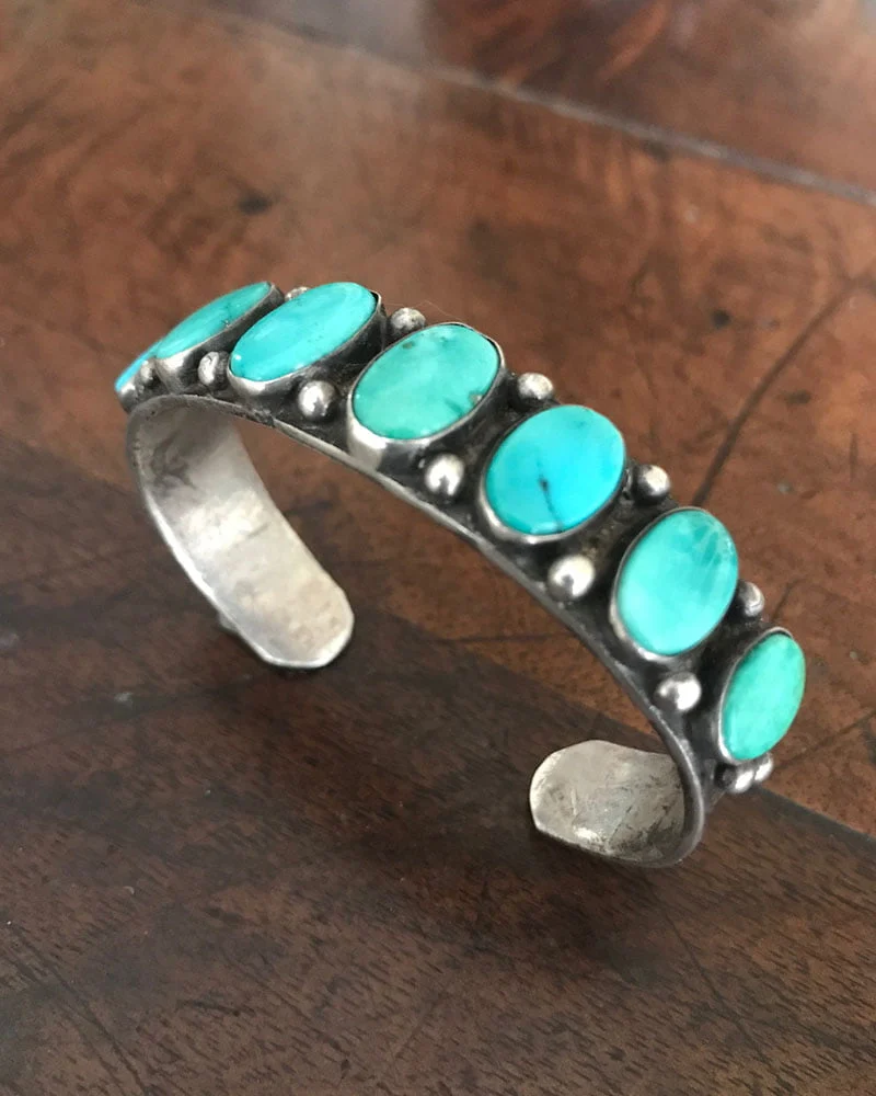 Navajo Row Bracelet with Seven Turquoise Stones