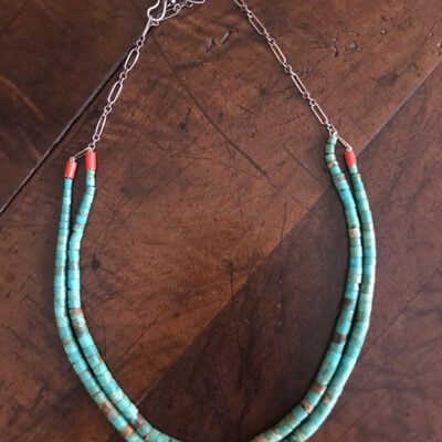 Two Strand Turquoise Necklace With Coral