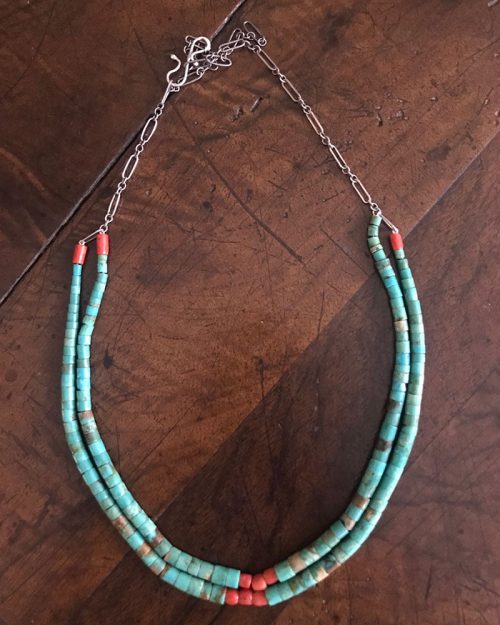 Two Strand Turquoise Necklace With Coral