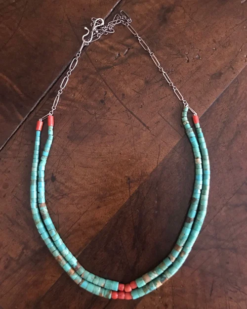 Two Strand Turquoise Necklace With Coral