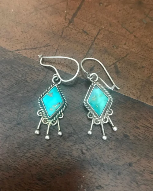 Exquisitely Dainty Blue Gem Turquoise Earrings