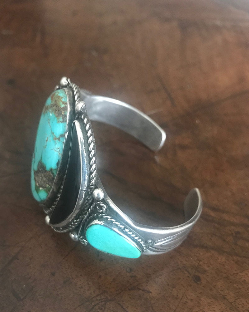 Spectacular Navajo Silver, Turquoise and Jet Bracelet