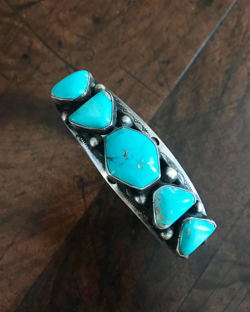 Unique Navajo Turquoise and Silver Hand Stamped Bracelet