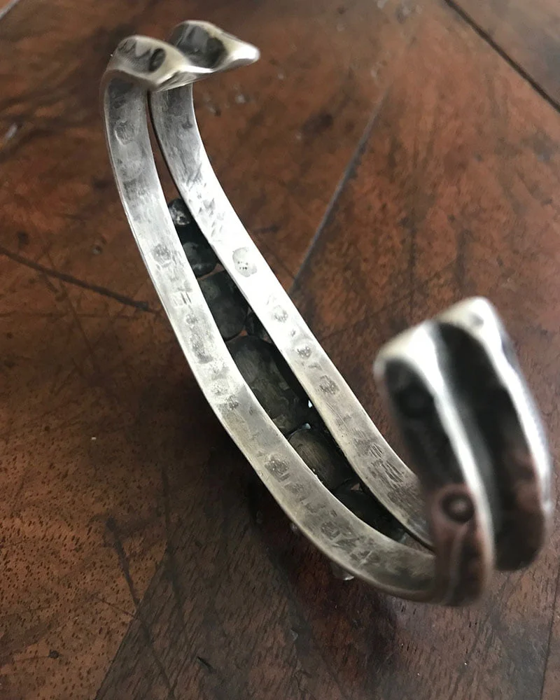Unique Navajo Turquoise and Silver Hand Stamped Bracelet