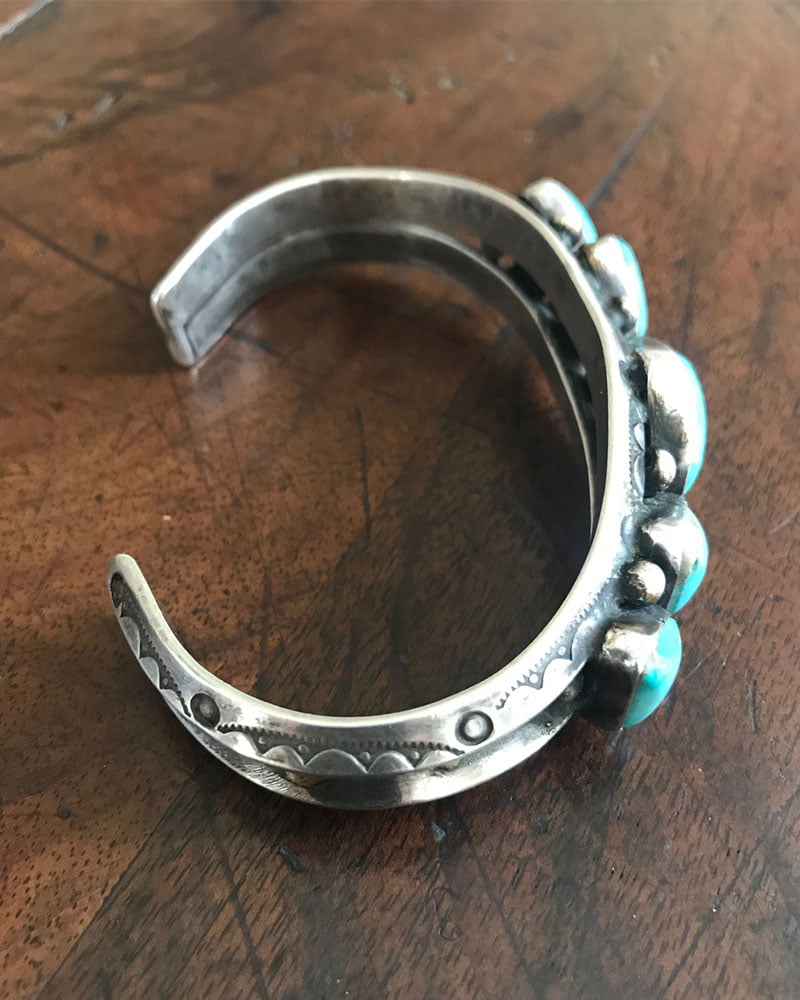 Unique Navajo Turquoise and Silver Hand Stamped Bracelet