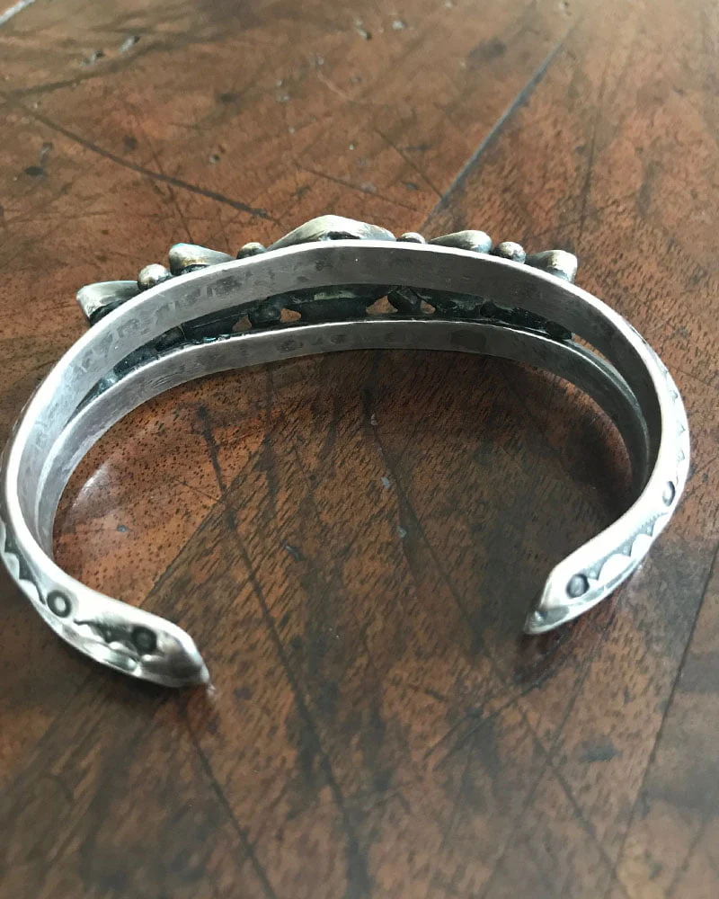 Unique Navajo Turquoise and Silver Hand Stamped Bracelet