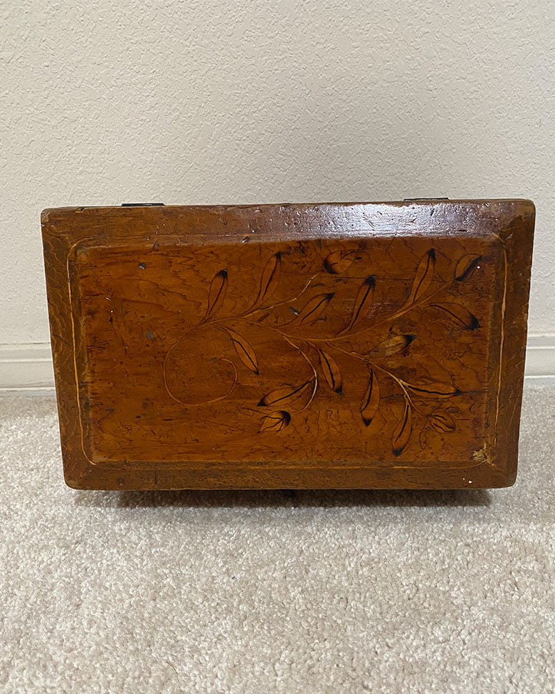 Mexican Wooden Box with Inlaid Dog and Deer