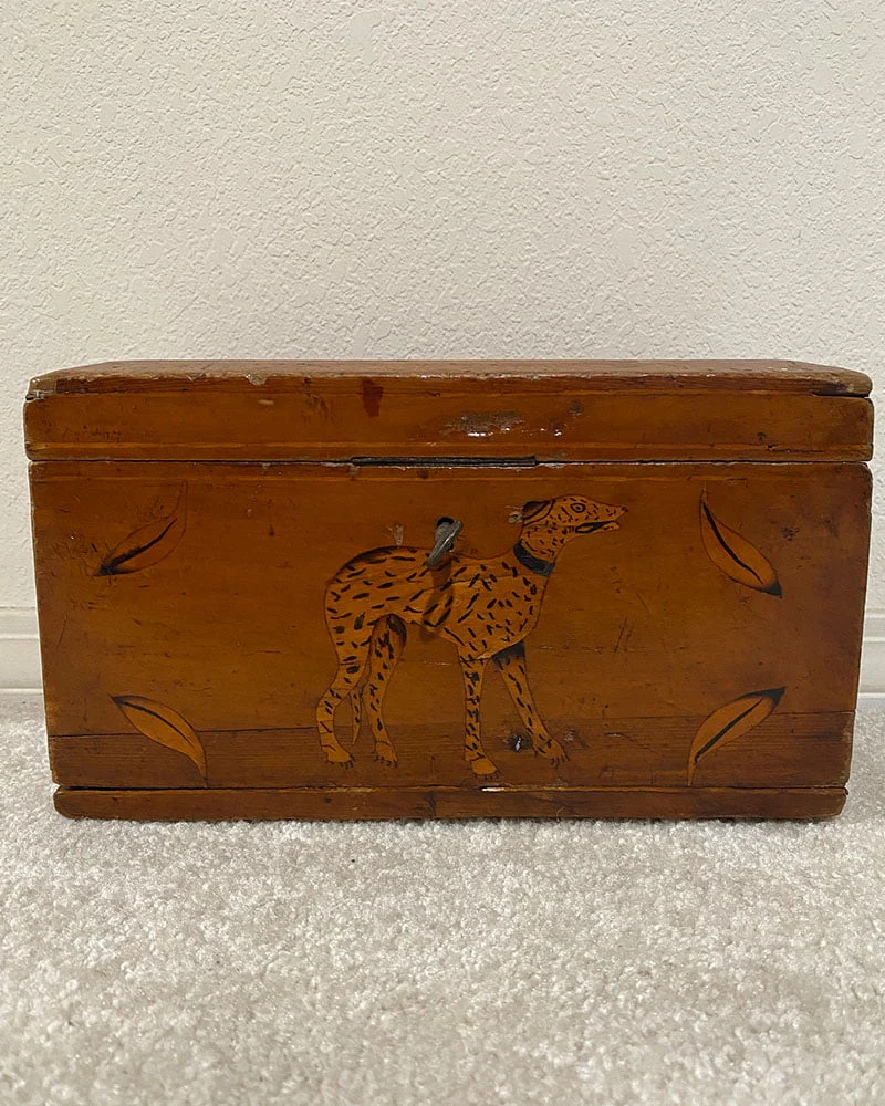 Mexican Wooden Box with Inlaid Dog and Deer