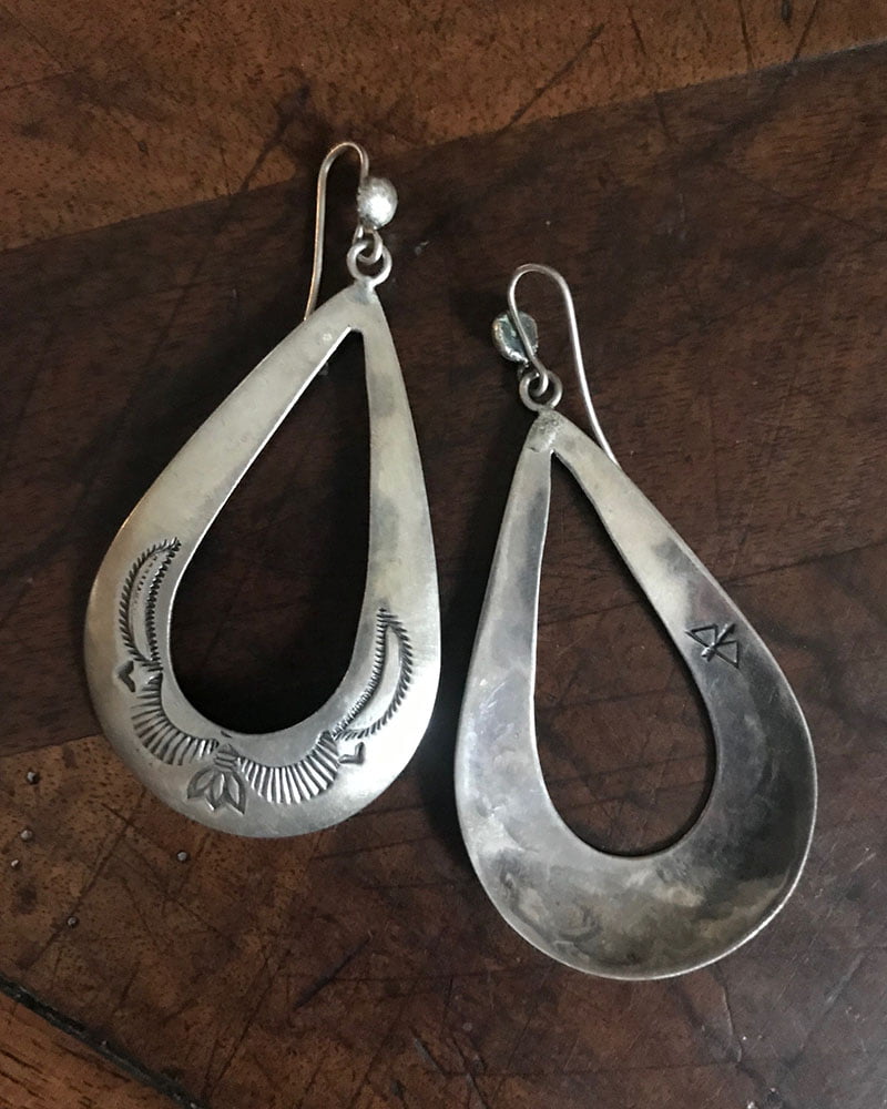 Large Stamped Silver Earrings by Ike Wilson