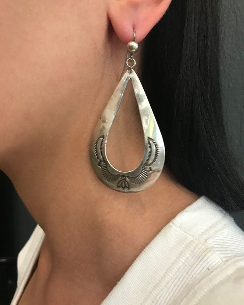 Large Stamped Silver Earrings by Ike Wilson