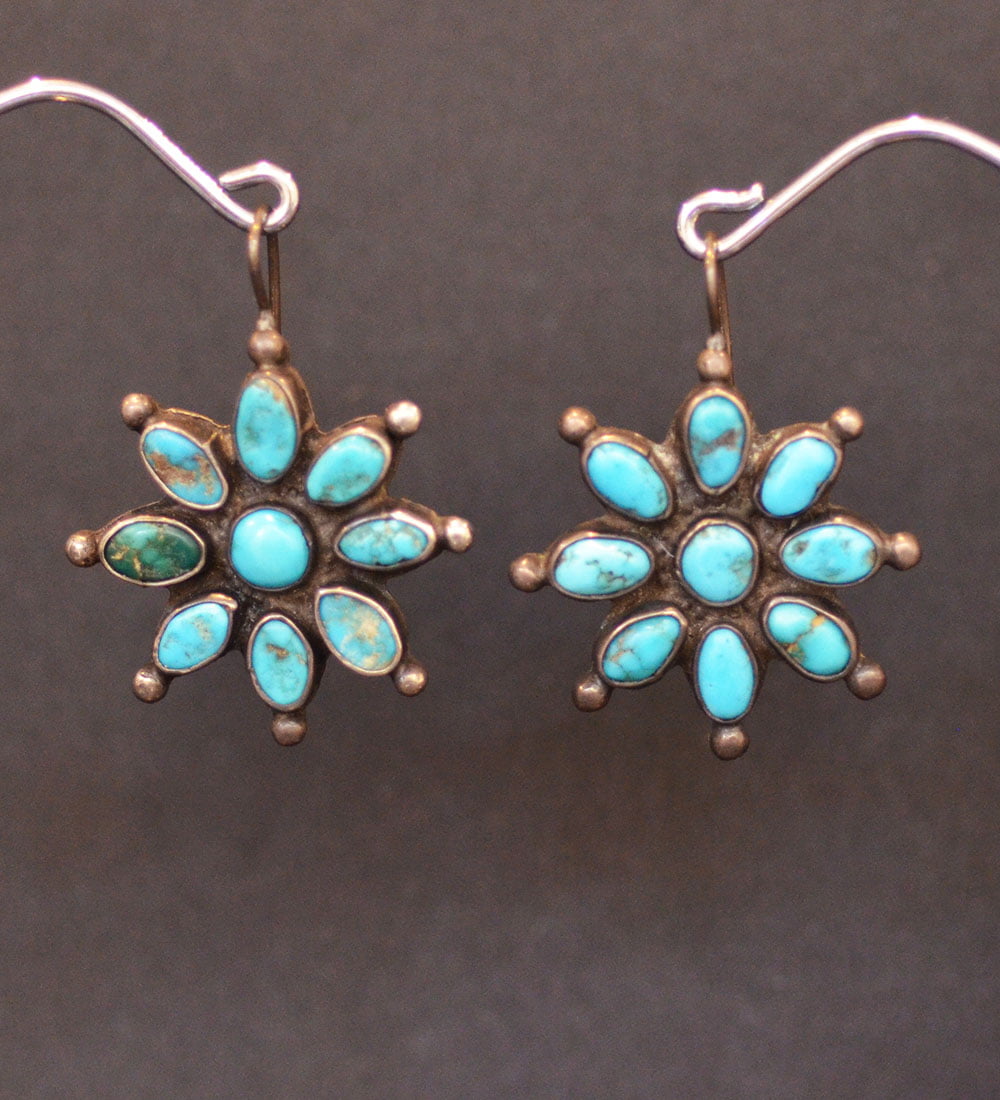 Early Navajo Turquoise Cluster Earrings