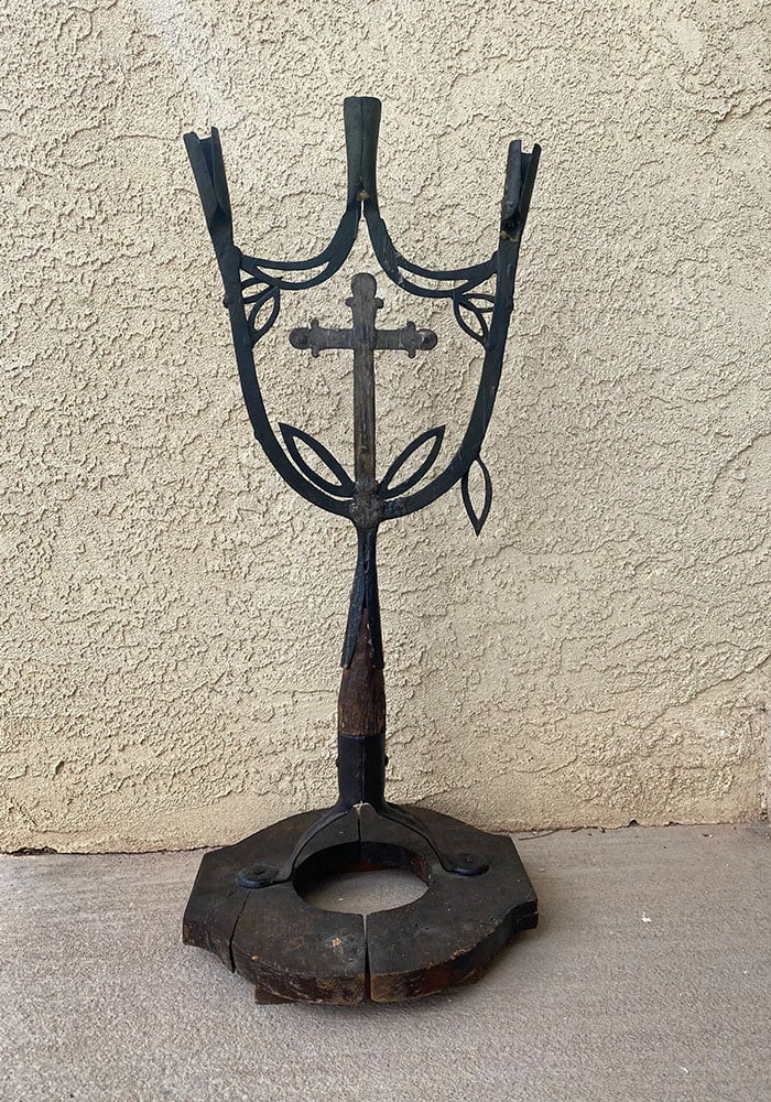 Mexican Church Processional Iron Cross Candlestick Holder