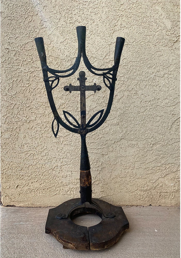 Mexican Church Processional Iron Cross Candlestick Holder