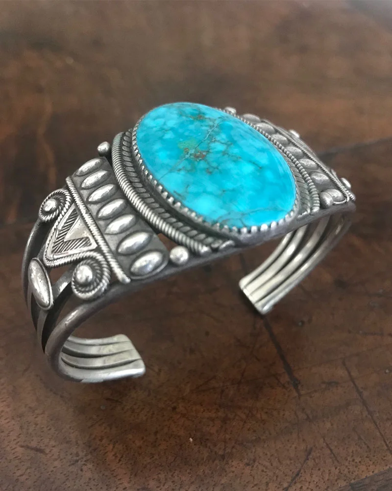 Navajo Oval Blue Gem Turquoise Bracelet