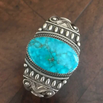 Navajo Oval Blue Gem Turquoise Bracelet