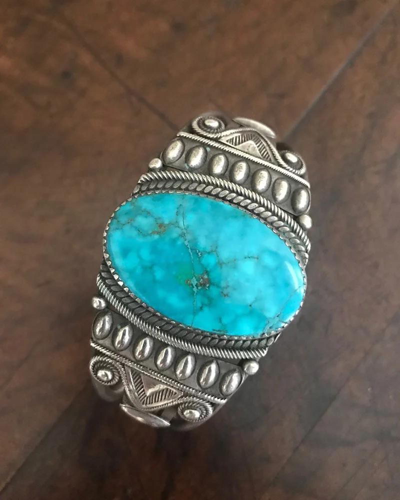 Navajo Oval Blue Gem Turquoise Bracelet