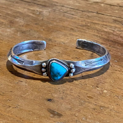 Navajo Ingot Bracelet with Single Turquoise Stone