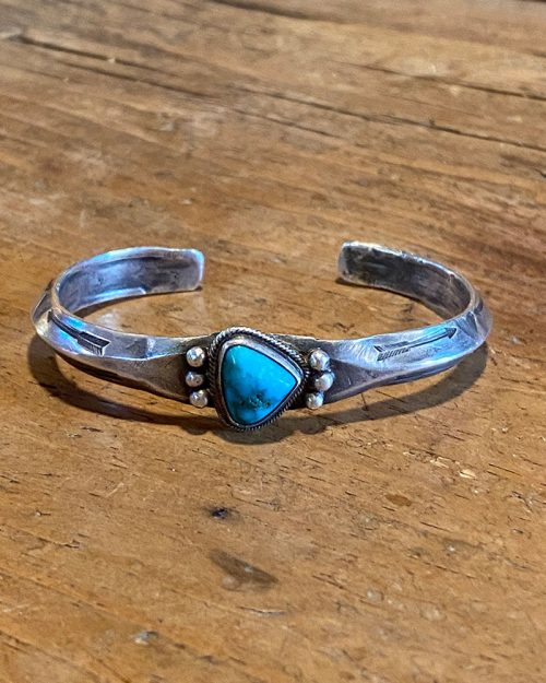 Navajo Ingot Bracelet with Single Turquoise Stone
