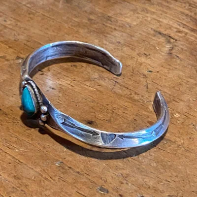 Navajo Ingot Bracelet with Single Turquoise Stone